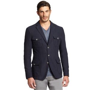 BOSS Hugo Boss Size 40R Navy Blue Slim Fit 3-Button Cotton Wool Blazer Jacket